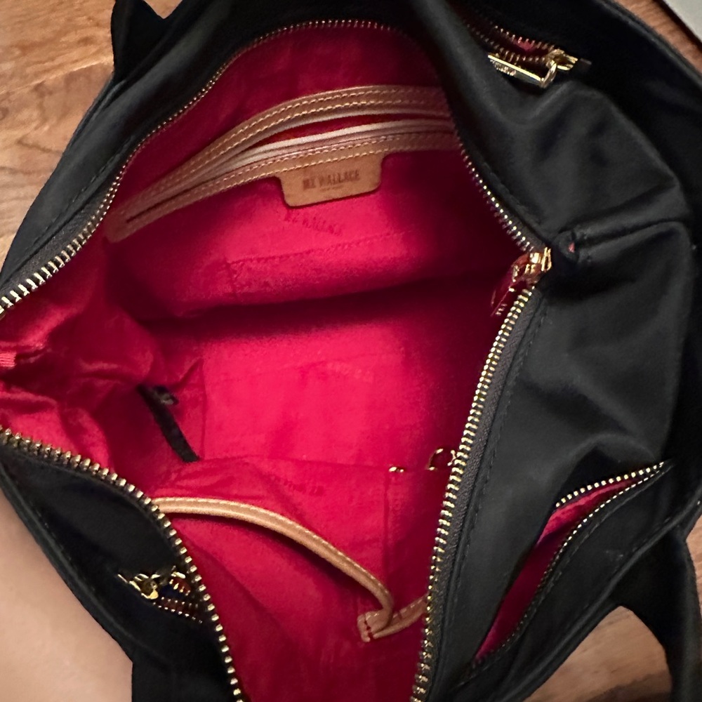 MZ WALLACE Black Nylon Crossbody Large Tote Bag with Small Zip Bag & Red Lining - Picture 3 of 13